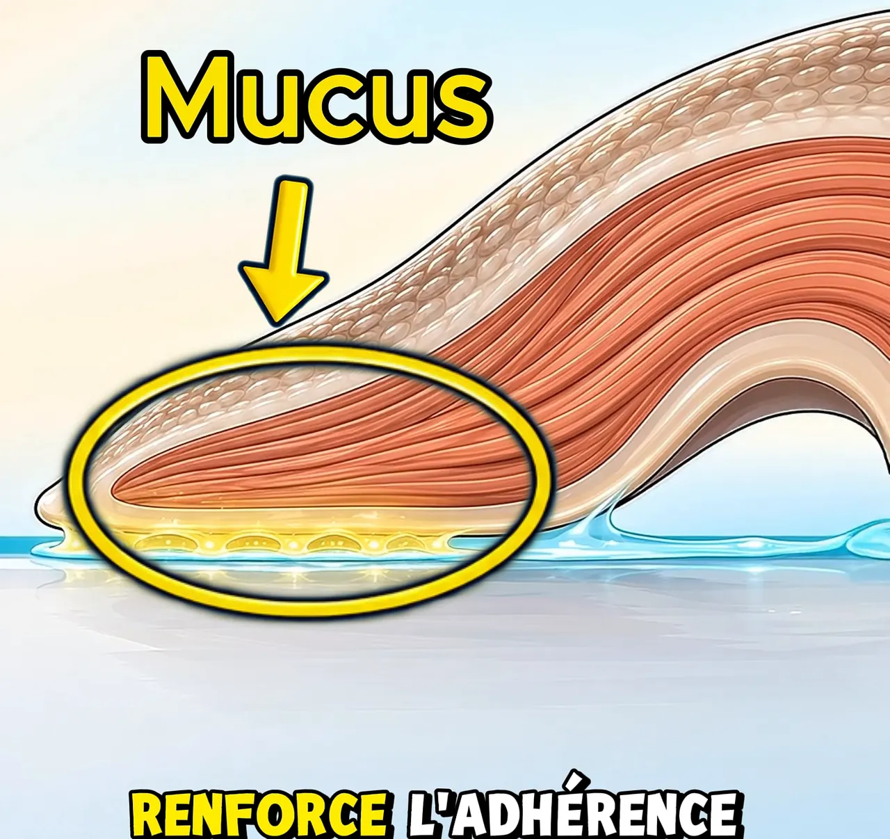 Coupe illustrative du pied de l’escargot au contact du mucus